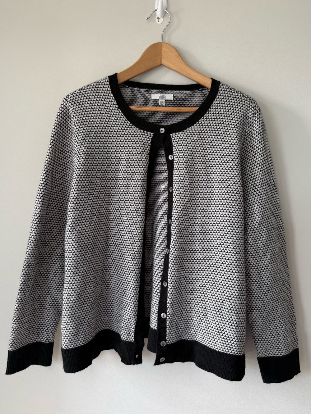 (PXL) croft & barrow Black and White Knit Button-Front Cardigan